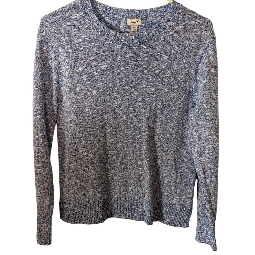 J. Crew XS Blue White Marled Cotton Blend Crewneck Sweater Coastal Preppy Fall
